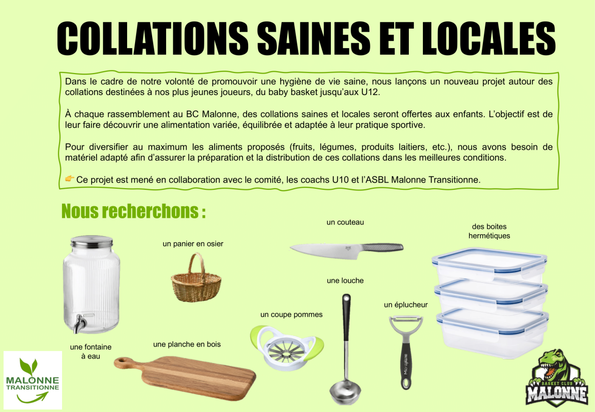 Des collations saines pour nos basketteurs, avec MALONNE TRANSITIONNE